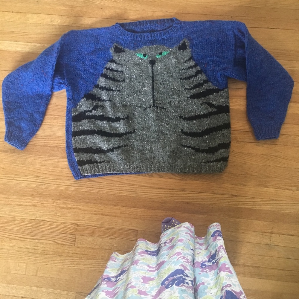 80s handknit cat oversized novelty sweater